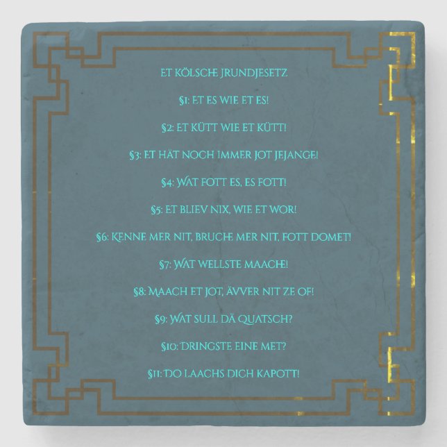 Das Kölsche Grundgesetz – Köln Cologne Jugendstil Stenunderlägg (Framsidan)