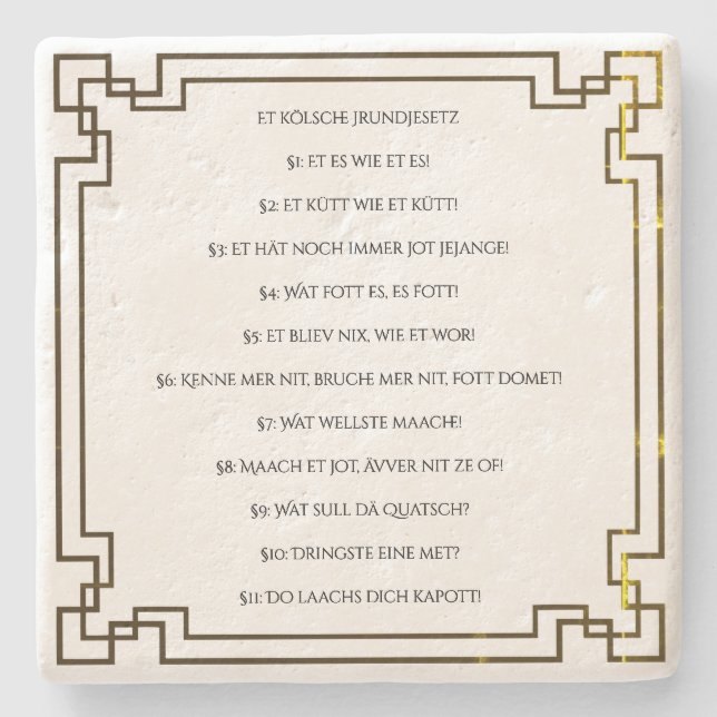 Das Kölsche Grundgesetz – Köln Cologne Jugendstil Stenunderlägg (Framsidan)