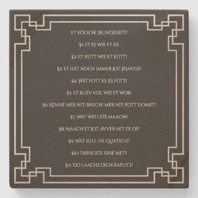 Das Kölsche Grundgesetz – Köln Cologne Jugendstil Stenunderlägg (Framsidan)
