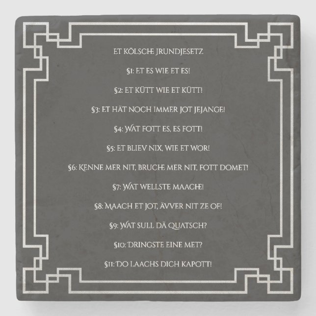 Das Kölsche Grundgesetz – Köln Cologne Jugendstil Stenunderlägg (Framsidan)