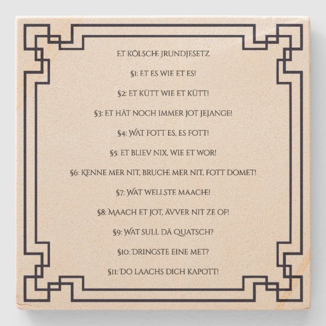 Das Kölsche Grundgesetz – Köln Cologne Jugendstil Stenunderlägg (Framsidan)