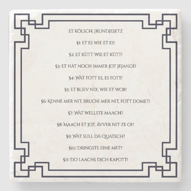 Das Kölsche Grundgesetz – Köln Cologne Jugendstil Stenunderlägg (Framsidan)