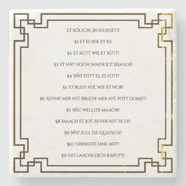 Das Kölsche Grundgesetz – Köln Cologne Jugendstil Stenunderlägg (Framsidan)