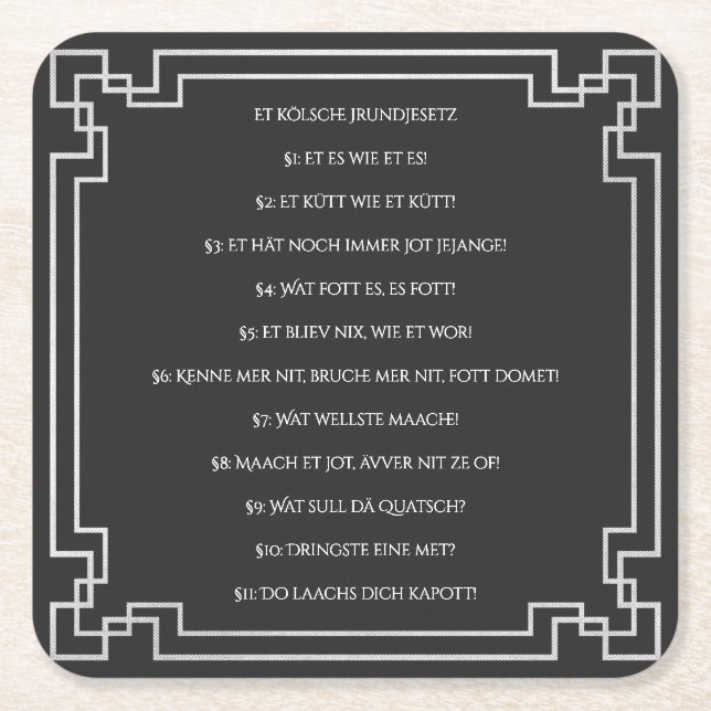 Das Kölsche Grundgesetz – Köln Cologne Jugendstil Underlägg Papper Kvadrat (Framsidan)