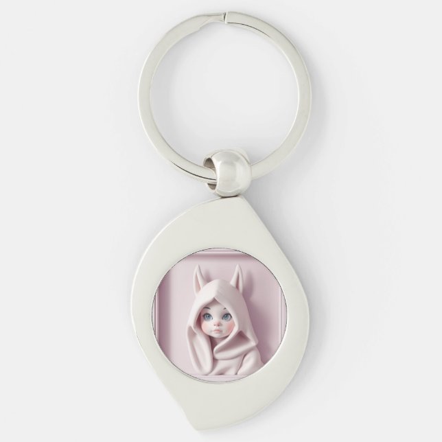 „Das Mädchen im Zaubermantel“ Swirl Silverfärgad Nyckelring (Framsidan)