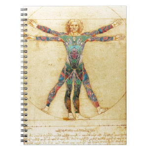Das Vinci Vitruvian man med tatueringar Anteckningsbok