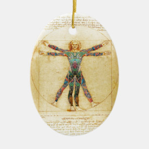 Das Vinci Vitruvian man med tatueringar Julgransprydnad Keramik