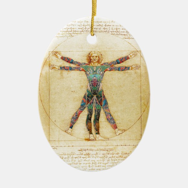 Das Vinci Vitruvian man med tatueringar Julgransprydnad Keramik (Framsidan)