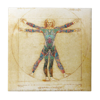 Das Vinci Vitruvian man med tatueringar Kakelplatta