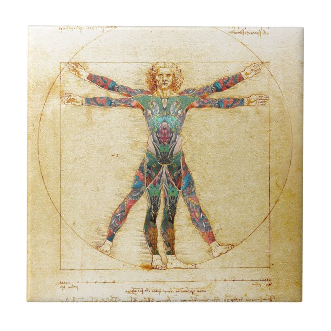 Das Vinci Vitruvian man med tatueringar Kakelplatta (Framsidan)