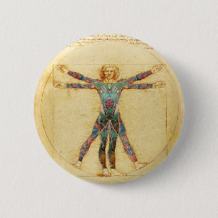 Das Vinci Vitruvian man med tatueringar Knapp