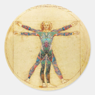 Das Vinci Vitruvian man med tatueringar Runt Klistermärke