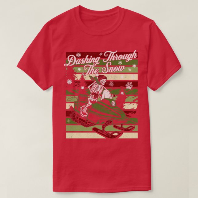 Dasch genom Snö Retro Snowmobiling Skelet T Shirt (Design framsida)