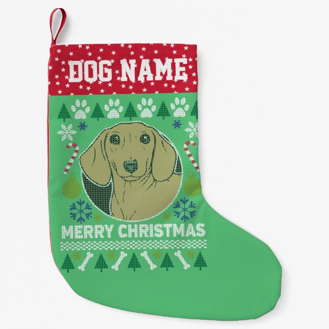Daschund Hund aveln Ugly jul Sweater Liten Julstrumpa (Framsidan)