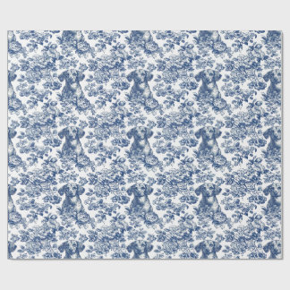 Daschund Hund Blue Toile Mönster Presentpapper