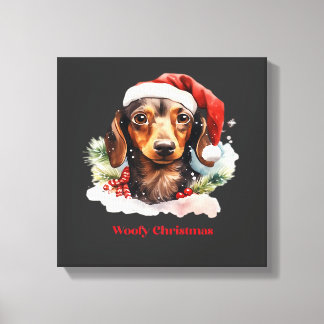 Daschund Hund Jul Santa Hatt Xmas Ljus Woofy  Canvastryck