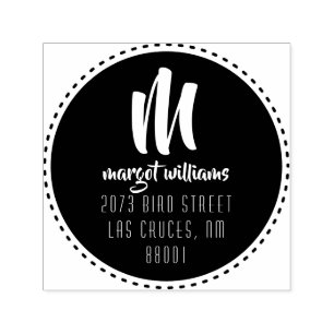 Dash Black Circle Monogram Script Anpassningsbar A Självfärgande Stämpel