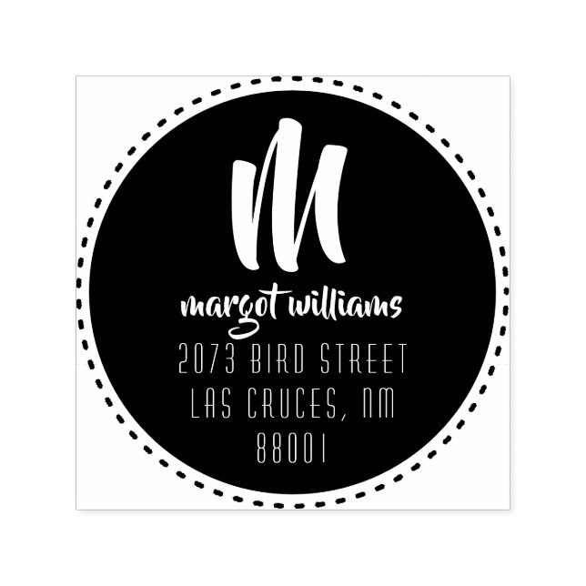 Dash Black Circle Monogram Script Anpassningsbar A Självfärgande Stämpel (Design)