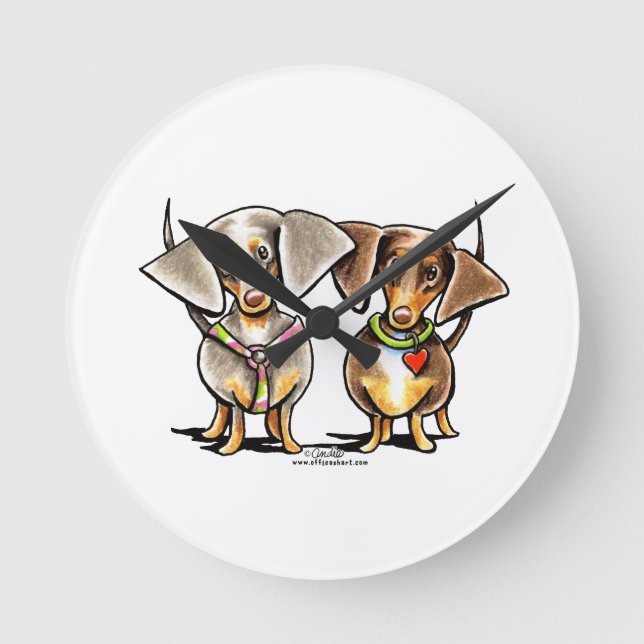 Dash Dappled Dachshunds Rund Klocka (Framsida)