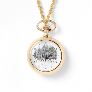 Dash through Snö - Running Horses Artwork Armbandsur