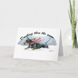 "Dash Thru Snö"Dachshund Art Greeting Card Helgkort
