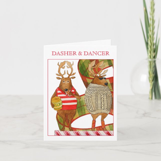 DASHER DANCER-julanteckningskort Helgkort (Framsida)