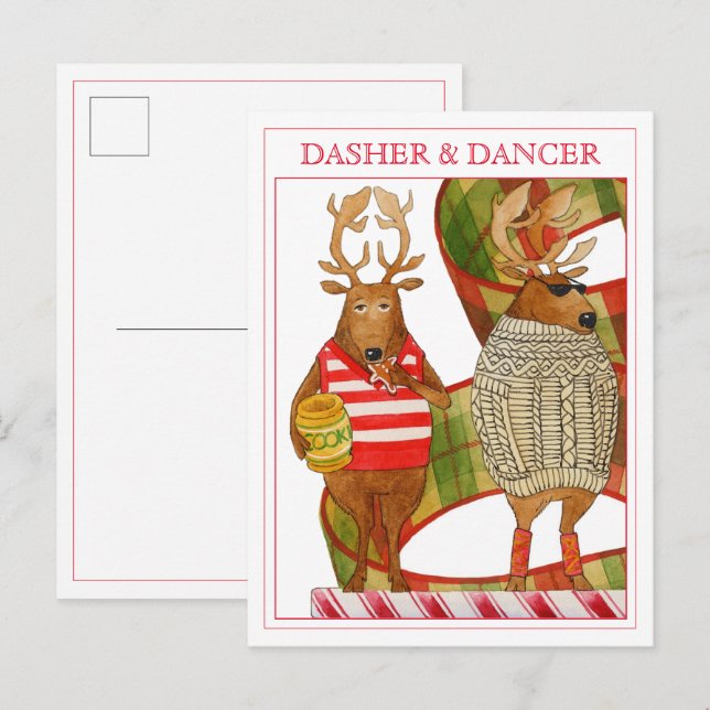 DASHER DANCER Julkort Helg Vykort (Fram/baksida)