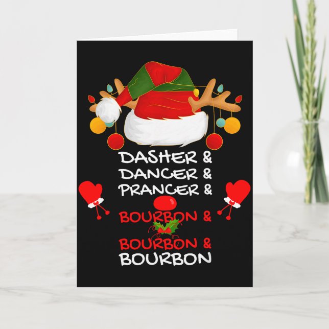 Dasher Dancer Prancer &amp; Bourbon julfirande Kort (Framsida)