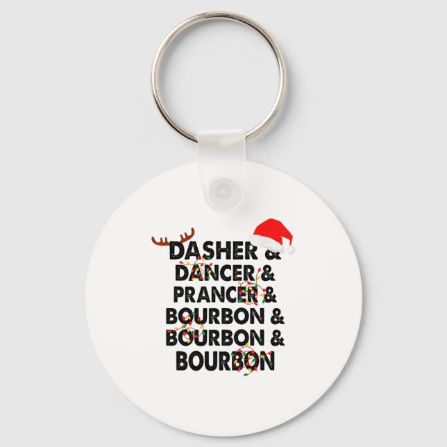 Dasher Dancer Prancer &amp; Bourbon julfirande Nyckelring (Framsida)