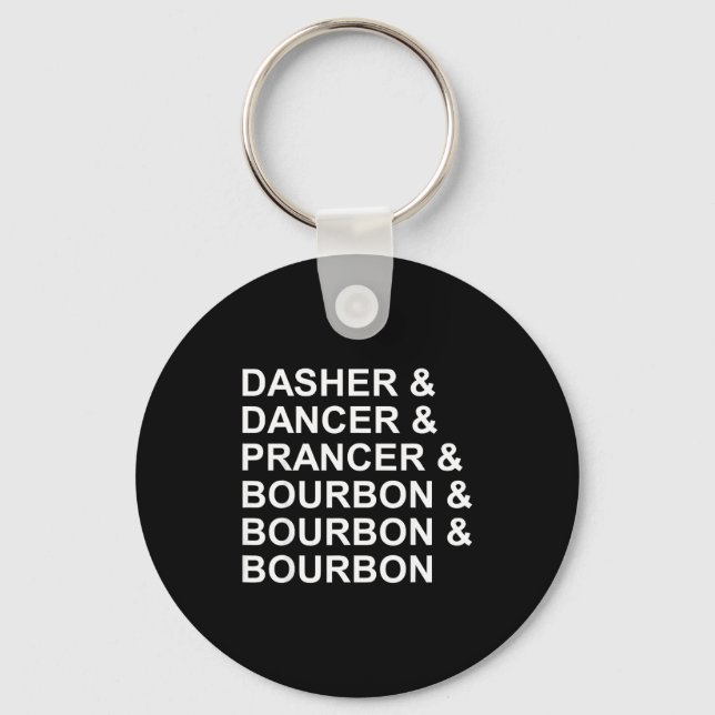 Dasher Dancer Prancer &amp; Bourbon Roligt Jul Nyckelring (Framsida)