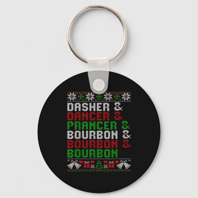 Dasher Dancer Prancer &amp; Bourbon Xmas Holiday U Nyckelring (Framsida)