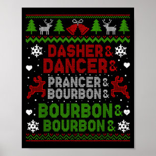 Dasher Dancer Prancer Bourbon Fulständig Jul Santa Poster
