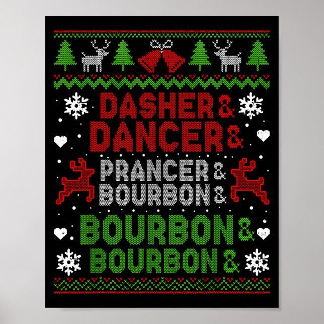 Dasher Dancer Prancer Bourbon Fulständig Jul Santa Poster (Framsidan)
