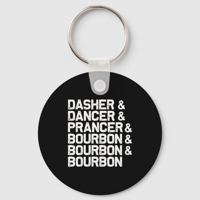Dasher Dancer Prancer Bourbon Roliga julen Tomte Nyckelring (Framsida)