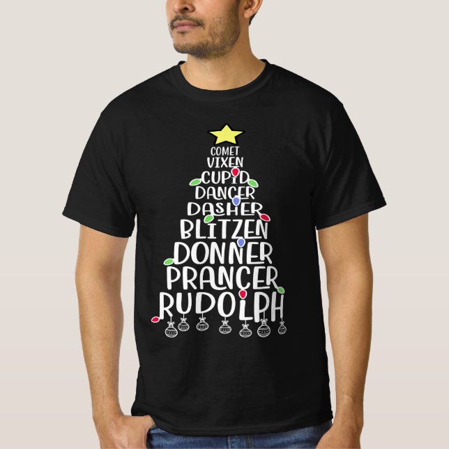 Dasher Dancer Prancer Funny Reindeer Namn T Shirt (Framsida)