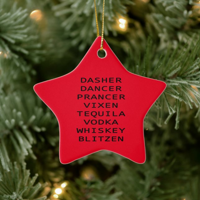 Dasher Dancer Prancer Vix Teq Vodka Whiskey Blitzn Julgransprydnad Keramik (Träd)