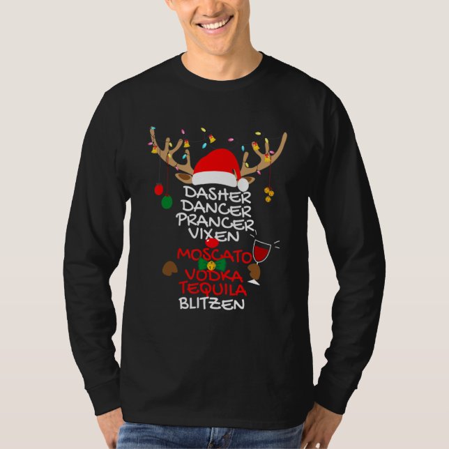 Dasher Dancer Prancer Vixen Moscato Vodka Tequila T Shirt (Framsida)