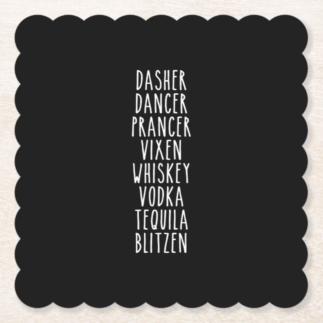 Dasher Dancer Prancer Vixen Whiskey Vodka Tequila Underlägg Papper (Framsida)