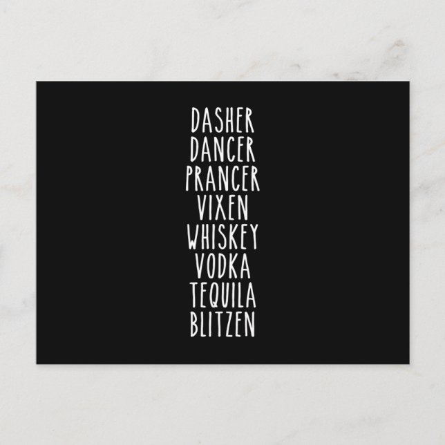 Dasher Dancer Prancer Vixen Whiskey Vodka Tequila Vykort (Framsida)