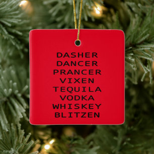 Dasher Dancer Vixen Vodka Tequila Whiskey Blitzen Julgransprydnad Keramik