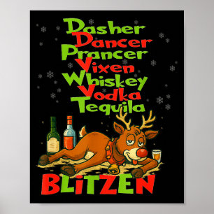 Dasher Dancer Whiskey Vodka Tequila Blitzen Jul Poster