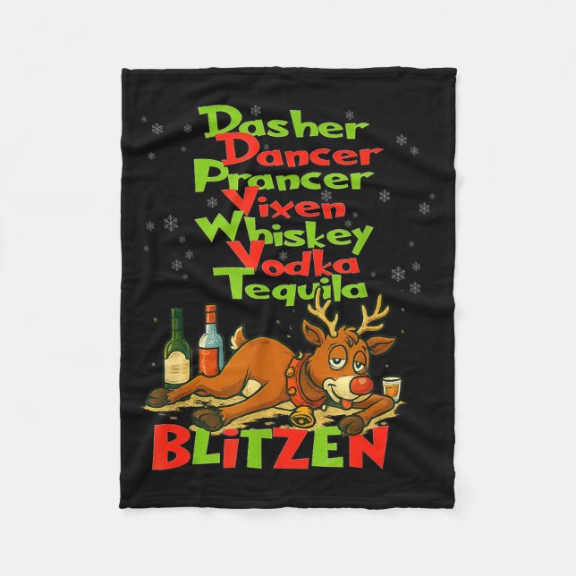 Dasher Dancer Whiskey Vodka Tequila Blitzen Kristu Fleecefilt (Framsidan)