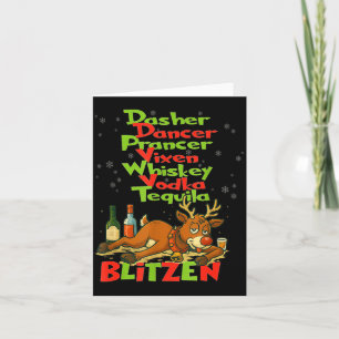 Dasher Dancer Whiskey Vodka Tequila Blitzen Kristu Kort