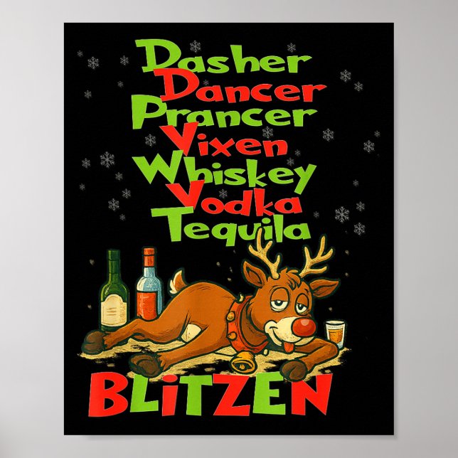 Dasher Dancer Whiskey Vodka Tequila Blitzen Kristu Poster (Framsidan)