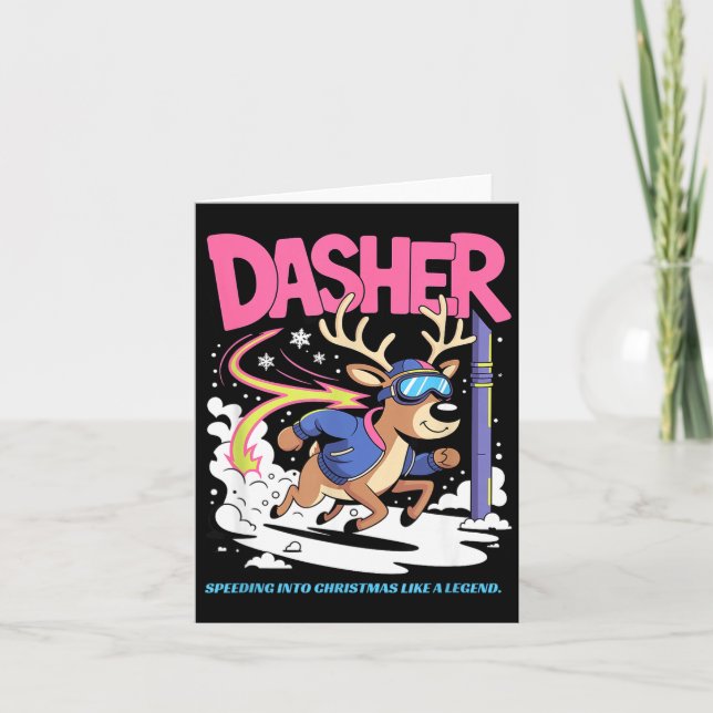 Dasher Reindeer Christmas Speeding Fun  Kort (Framsida)