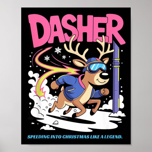 Dasher Reindeer Christmas Speeding Fun  Poster (Framsidan)