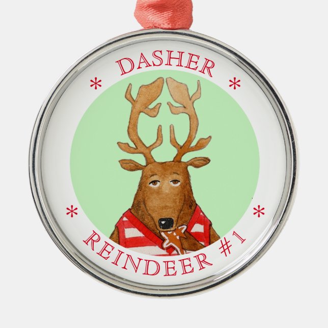 DASHER REINDEER Premium Round Ornament (Framsidan)