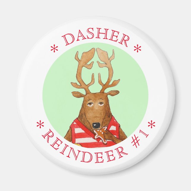 DASHER REINDEER Round Magnet (Framsidan)