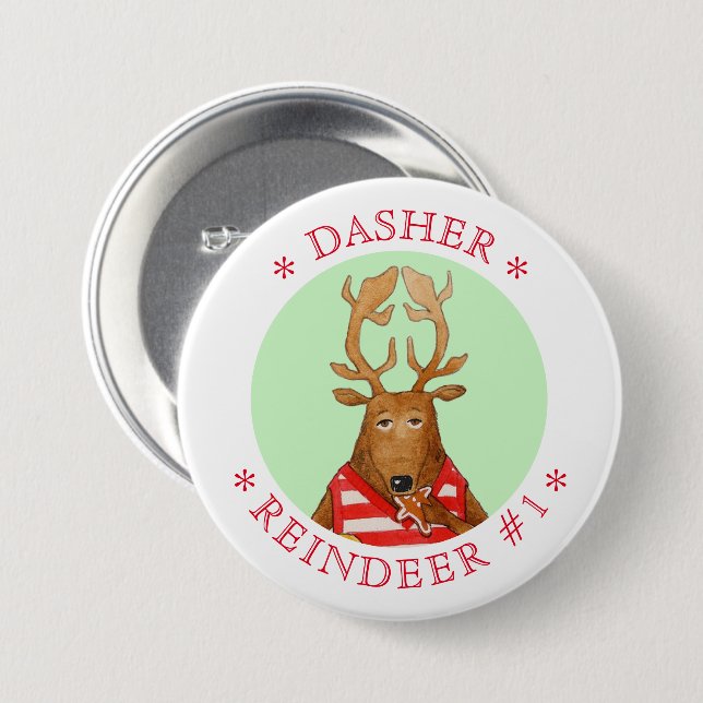 DASHER REINDEER Round Pin-knapp Knapp (Framsida & baksida)