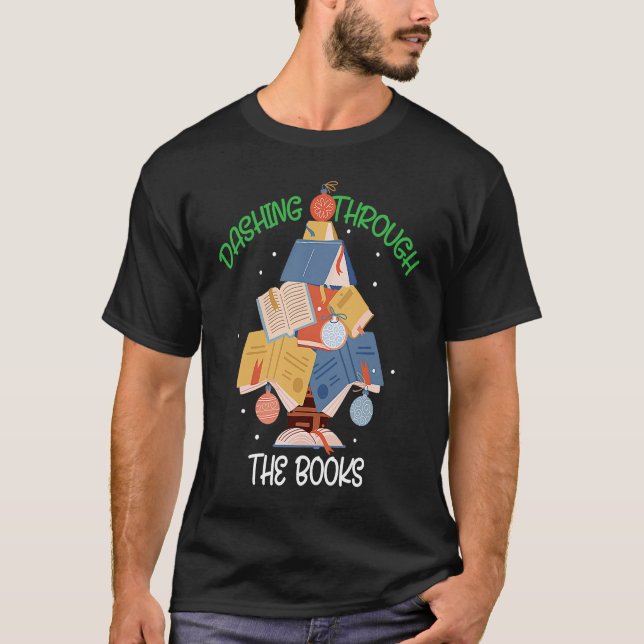Dashing Books Christmas Xmas Holiday Love Reading T Shirt (Framsida)